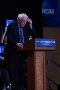 DECEMBER 15, 2015-MOUNT VERNON, IOWA Bernie Sanders speaks at rally at Cornell College